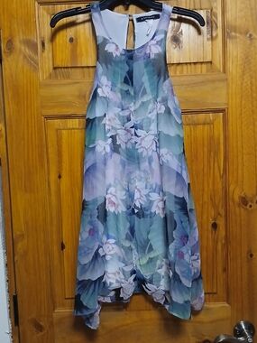 Floral Halter Mini Dress in Green and Purple